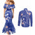 FSM Chuuk Constitution Day Couples Matching Mermaid Dress and Long Sleeve Button Shirt Frangipani Flowers Polynesian Curves Style