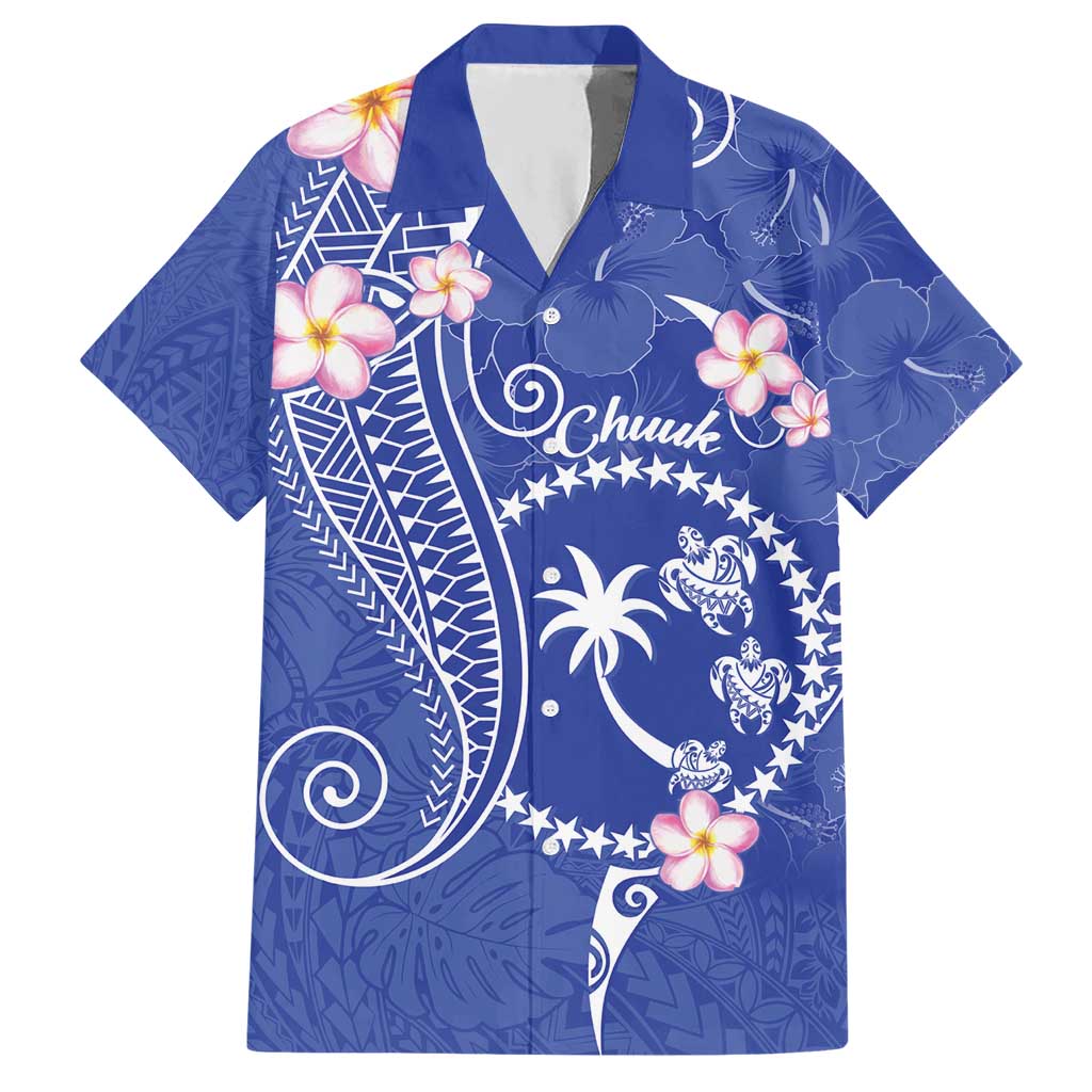 FSM Chuuk Constitution Day Hawaiian Shirt Frangipani Flowers Polynesian Curves Style LT14 Blue - Polynesian Pride