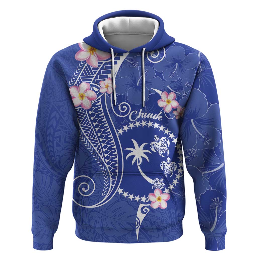 FSM Chuuk Constitution Day Hoodie Frangipani Flowers Polynesian Curves Style LT14 Pullover Hoodie Blue - Polynesian Pride