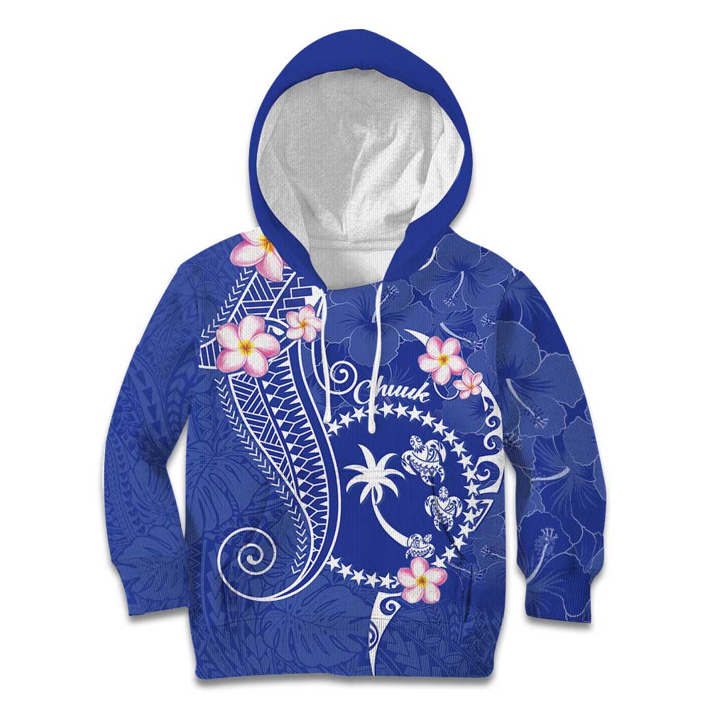 FSM Chuuk Constitution Day Kid Hoodie Frangipani Flowers Polynesian Curves Style LT14 Hoodie Blue - Polynesian Pride