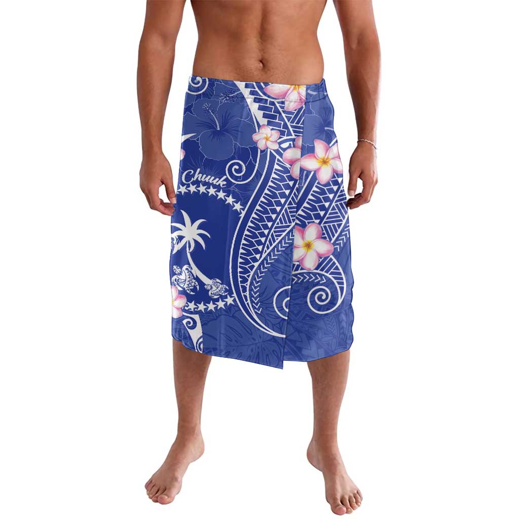 FSM Chuuk Constitution Day Lavalava Frangipani Flowers Polynesian Curves Style LT14 Blue - Polynesian Pride
