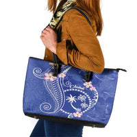 FSM Chuuk Constitution Day Leather Tote Bag Frangipani Flowers Polynesian Curves Style LT14 Blue - Polynesian Pride