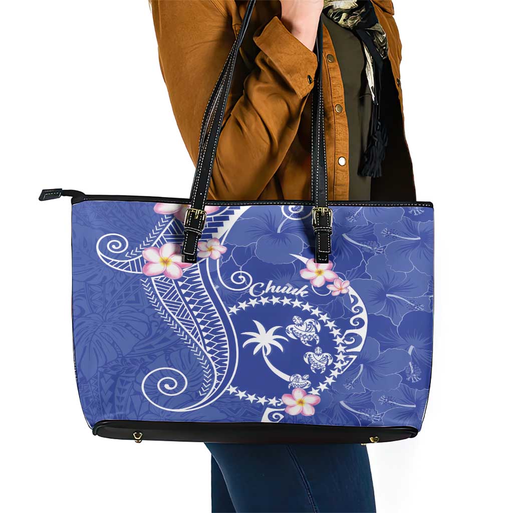 FSM Chuuk Constitution Day Leather Tote Bag Frangipani Flowers Polynesian Curves Style LT14 - Polynesian Pride