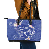 FSM Chuuk Constitution Day Leather Tote Bag Frangipani Flowers Polynesian Curves Style LT14 - Polynesian Pride