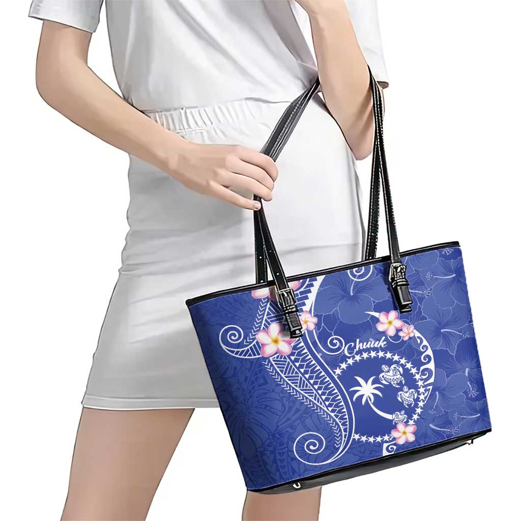 FSM Chuuk Constitution Day Leather Tote Bag Frangipani Flowers Polynesian Curves Style LT14 - Polynesian Pride
