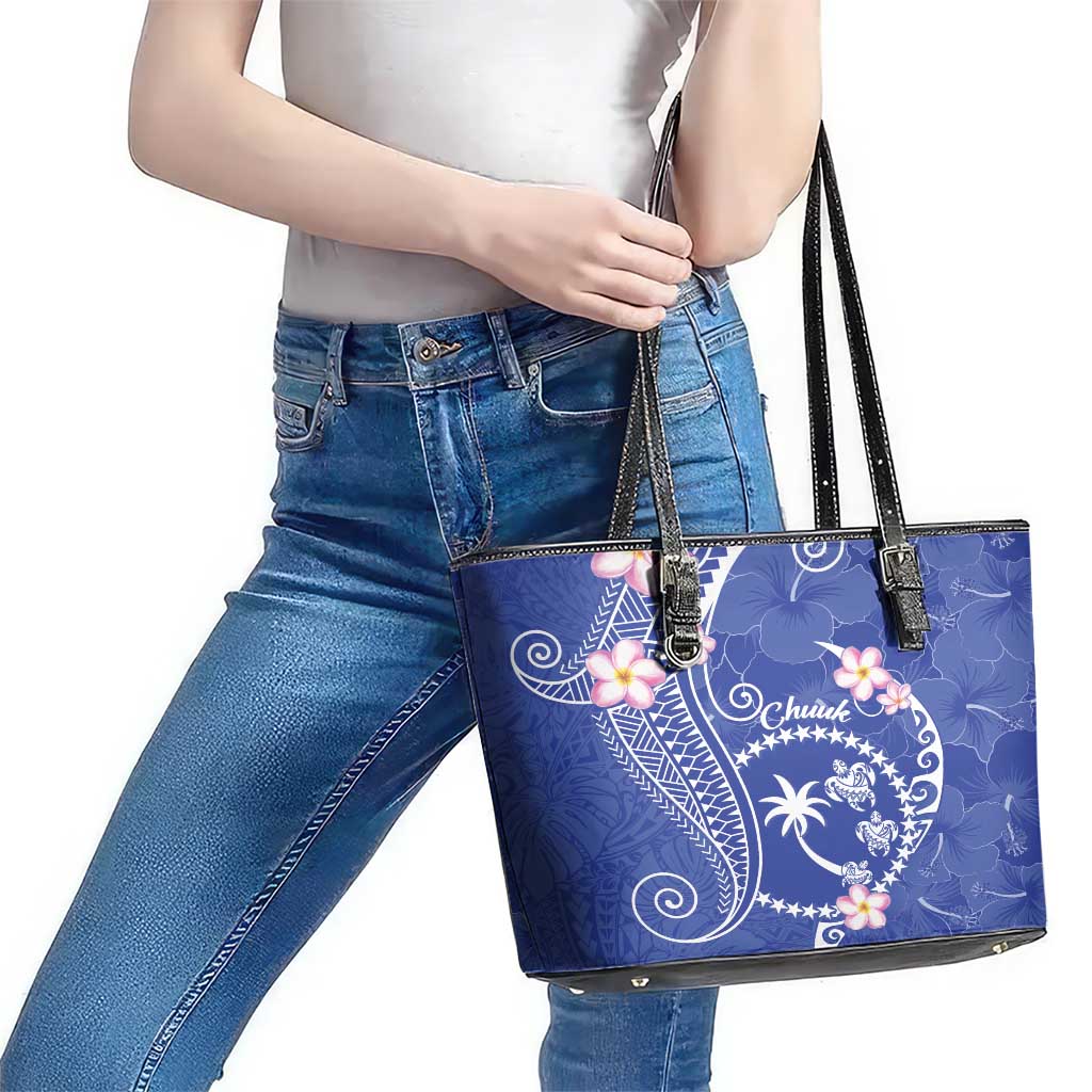 FSM Chuuk Constitution Day Leather Tote Bag Frangipani Flowers Polynesian Curves Style LT14 - Polynesian Pride