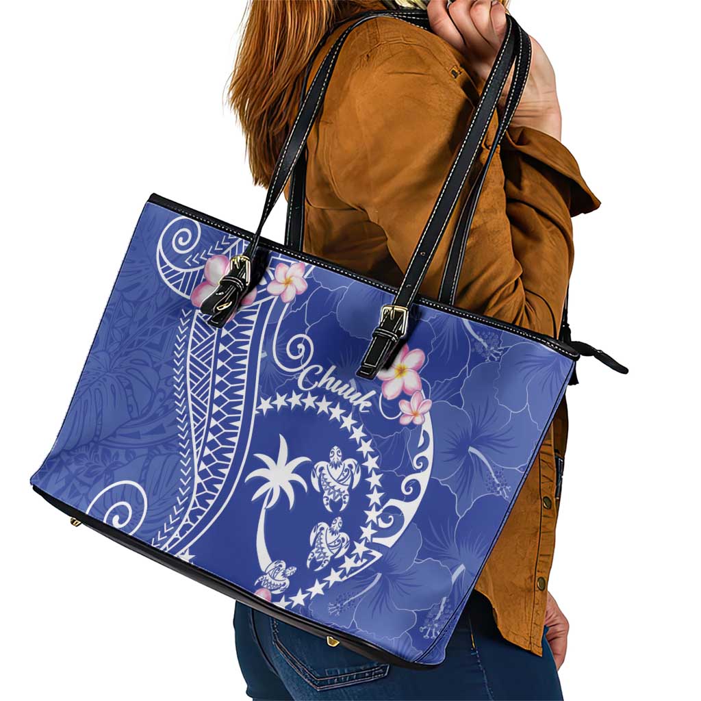 FSM Chuuk Constitution Day Leather Tote Bag Frangipani Flowers Polynesian Curves Style LT14 - Polynesian Pride
