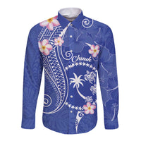 FSM Chuuk Constitution Day Long Sleeve Button Shirt Frangipani Flowers Polynesian Curves Style LT14 Unisex Blue - Polynesian Pride