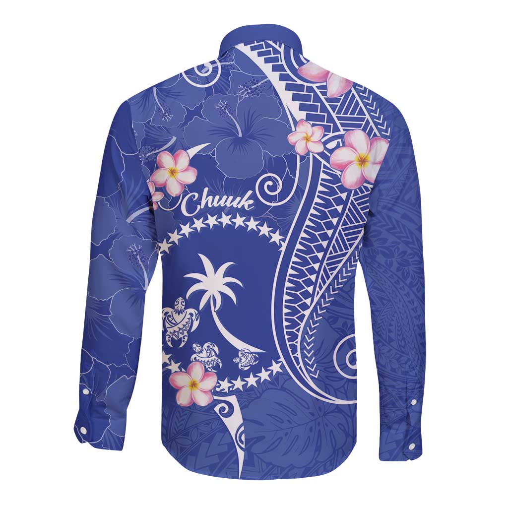 FSM Chuuk Constitution Day Long Sleeve Button Shirt Frangipani Flowers Polynesian Curves Style LT14 - Polynesian Pride
