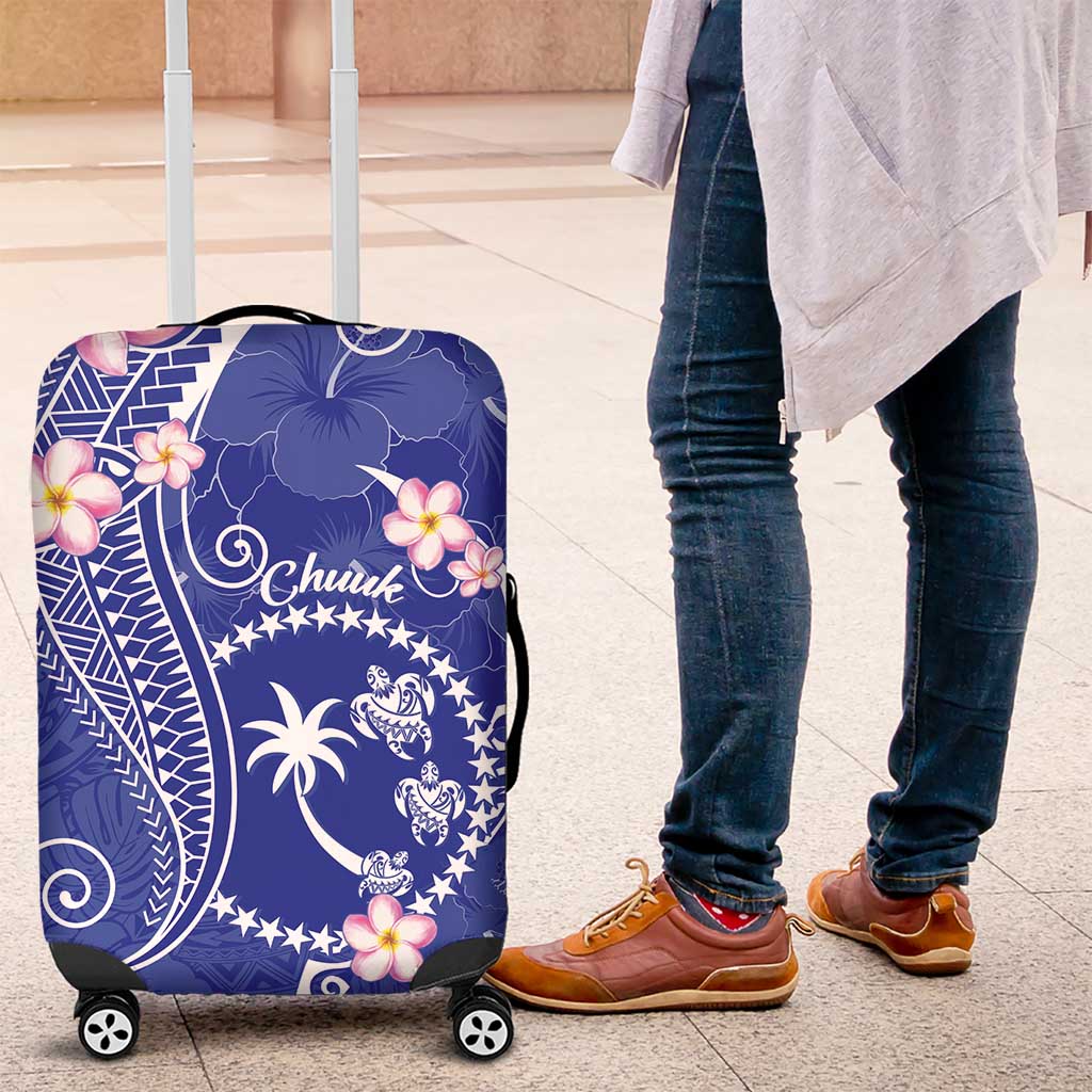 FSM Chuuk Constitution Day Luggage Cover Frangipani Flowers Polynesian Curves Style LT14 Blue - Polynesian Pride