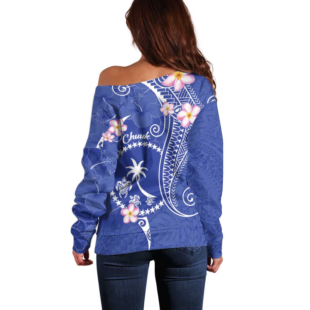 FSM Chuuk Constitution Day Off Shoulder Sweater Frangipani Flowers Polynesian Curves Style LT14 - Polynesian Pride