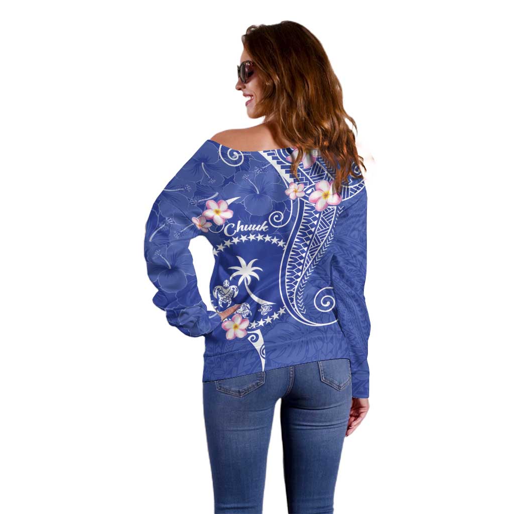 FSM Chuuk Constitution Day Off Shoulder Sweater Frangipani Flowers Polynesian Curves Style LT14 - Polynesian Pride