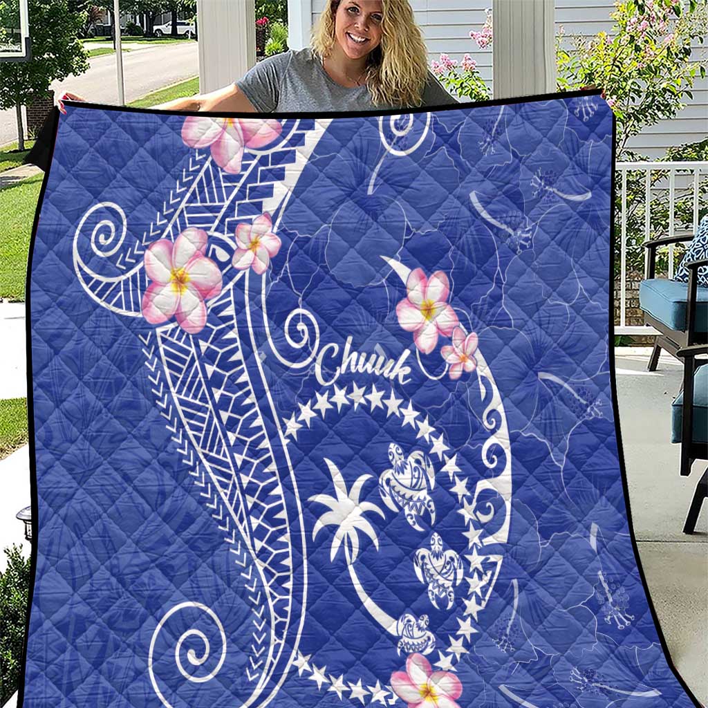 FSM Chuuk Constitution Day Quilt Frangipani Flowers Polynesian Curves Style LT14 Blue - Polynesian Pride