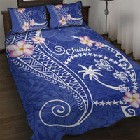 FSM Chuuk Constitution Day Quilt Bed Set Frangipani Flowers Polynesian Curves Style LT14 Blue - Polynesian Pride