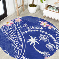 FSM Chuuk Constitution Day Round Carpet Frangipani Flowers Polynesian Curves Style LT14 Blue - Polynesian Pride