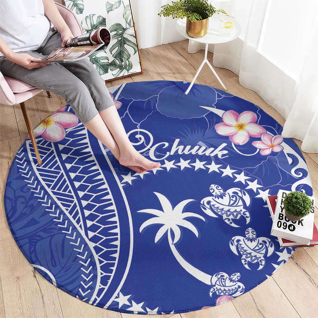 FSM Chuuk Constitution Day Round Carpet Frangipani Flowers Polynesian Curves Style LT14 - Polynesian Pride
