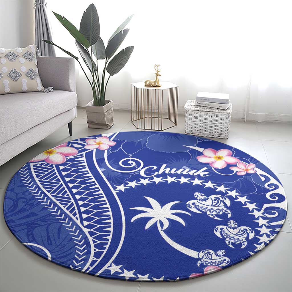 FSM Chuuk Constitution Day Round Carpet Frangipani Flowers Polynesian Curves Style LT14 - Polynesian Pride