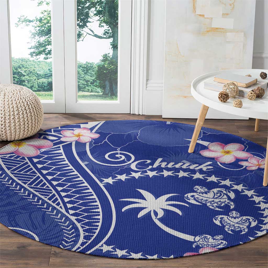 FSM Chuuk Constitution Day Round Carpet Frangipani Flowers Polynesian Curves Style LT14 - Polynesian Pride