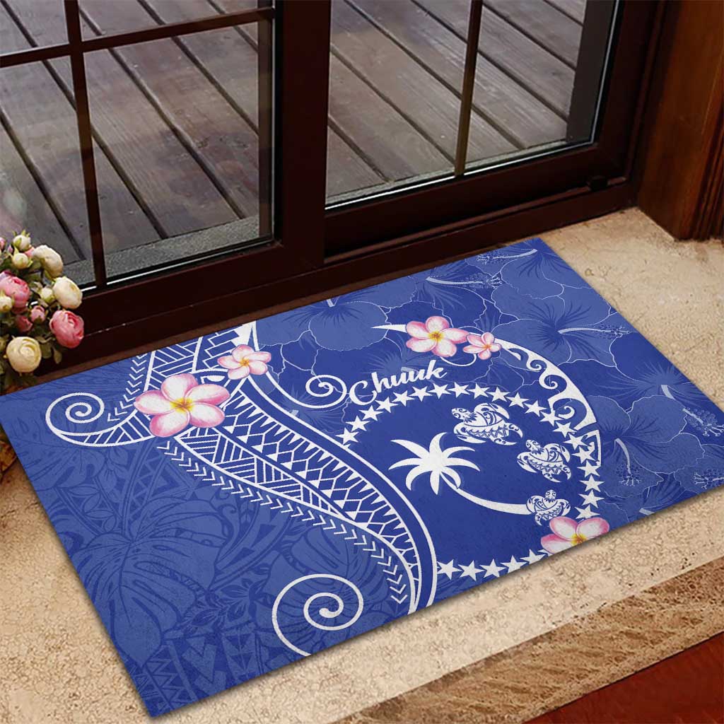 FSM Chuuk Constitution Day Rubber Doormat Frangipani Flowers Polynesian Curves Style LT14 - Polynesian Pride