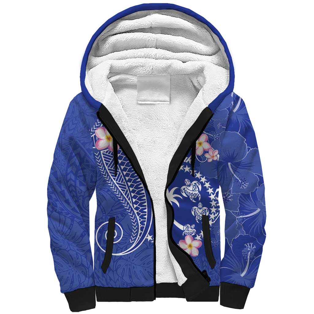 FSM Chuuk Constitution Day Sherpa Hoodie Frangipani Flowers Polynesian Curves Style LT14 Unisex Blue - Polynesian Pride