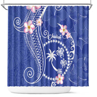FSM Chuuk Constitution Day Shower Curtain Frangipani Flowers Polynesian Curves Style LT14 Blue - Polynesian Pride