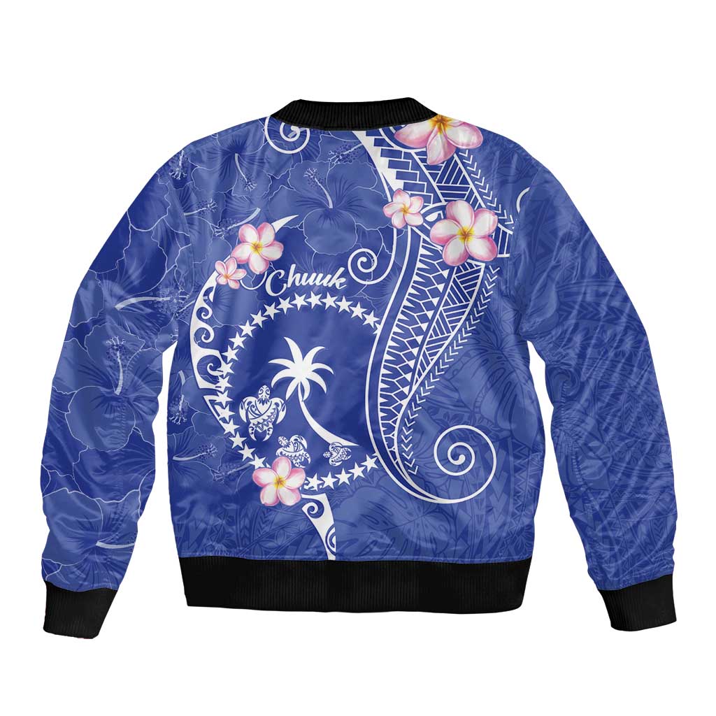 FSM Chuuk Constitution Day Sleeve Zip Bomber Jacket Frangipani Flowers Polynesian Curves Style LT14 - Polynesian Pride