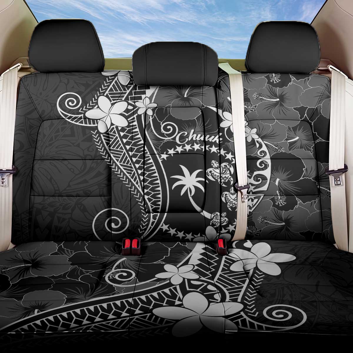 FSM Chuuk Back Car Seat Cover Turtle Tropical Flowers Polynesian - Black LT14 One Size Black - Polynesian Pride