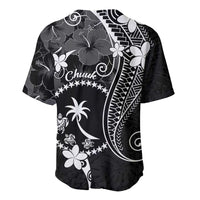 FSM Chuuk Baseball Jersey Turtle Tropical Flowers Polynesian - Black LT14 - Polynesian Pride