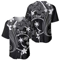 FSM Chuuk Baseball Jersey Turtle Tropical Flowers Polynesian - Black LT14 - Polynesian Pride