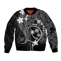 FSM Chuuk Bomber Jacket Turtle Tropical Flowers Polynesian - Black LT14 Unisex Black - Polynesian Pride