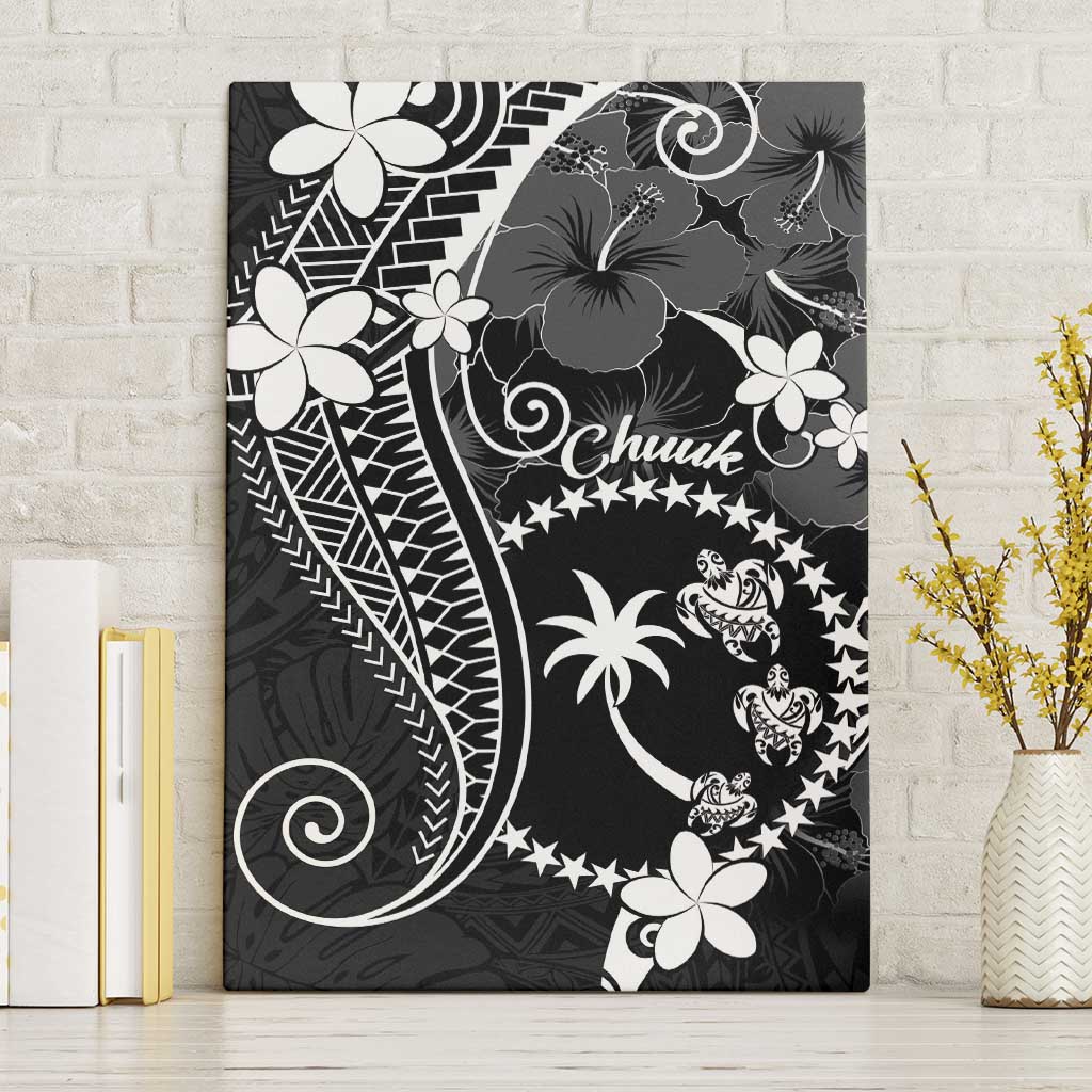 FSM Chuuk Canvas Wall Art Turtle Tropical Flowers Polynesian - Black LT14 Without Frame Black - Polynesian Pride