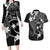 FSM Chuuk Couples Matching Long Sleeve Bodycon Dress and Hawaiian Shirt Turtle Tropical Flowers Polynesian - Black