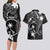 FSM Chuuk Couples Matching Long Sleeve Bodycon Dress and Hawaiian Shirt Turtle Tropical Flowers Polynesian - Black