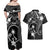 FSM Chuuk Couples Matching Off Shoulder Maxi Dress and Hawaiian Shirt Turtle Tropical Flowers Polynesian - Black