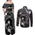 FSM Chuuk Couples Matching Off Shoulder Maxi Dress and Long Sleeve Button Shirt Turtle Tropical Flowers Polynesian - Black