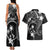 FSM Chuuk Couples Matching Tank Maxi Dress and Hawaiian Shirt Turtle Tropical Flowers Polynesian - Black