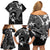 FSM Chuuk Family Matching Off Shoulder Short Dress and Hawaiian Shirt Turtle Tropical Flowers Polynesian - Black