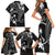 FSM Chuuk Family Matching Short Sleeve Bodycon Dress and Hawaiian Shirt Turtle Tropical Flowers Polynesian - Black