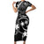 FSM Chuuk Family Matching Short Sleeve Bodycon Dress and Hawaiian Shirt Turtle Tropical Flowers Polynesian - Black