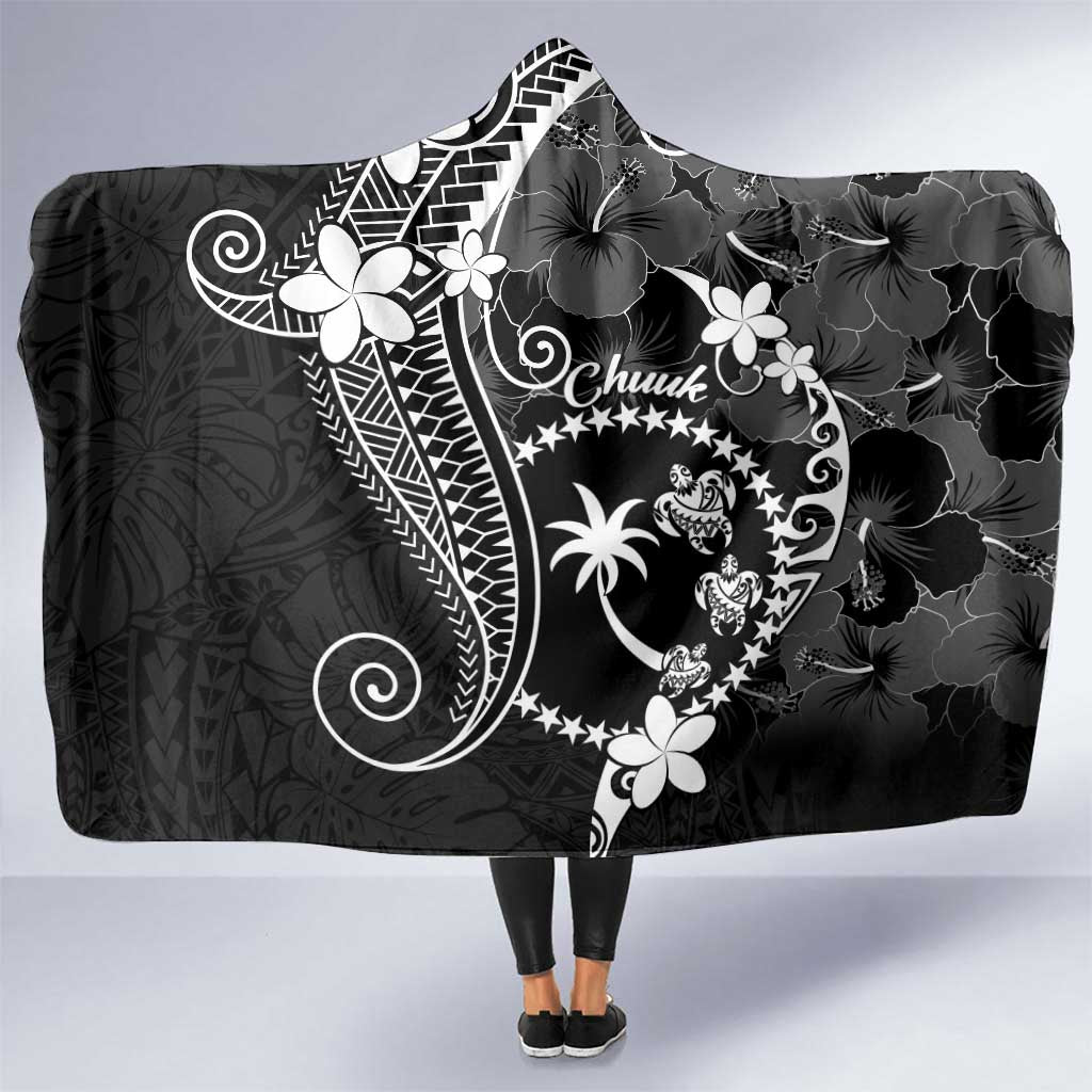 FSM Chuuk Hooded Blanket Turtle Tropical Flowers Polynesian - Black LT14 One Size Black - Polynesian Pride