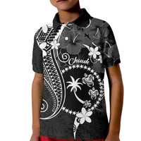 FSM Chuuk Kid Polo Shirt Turtle Tropical Flowers Polynesian - Black LT14 Kid Black - Polynesian Pride