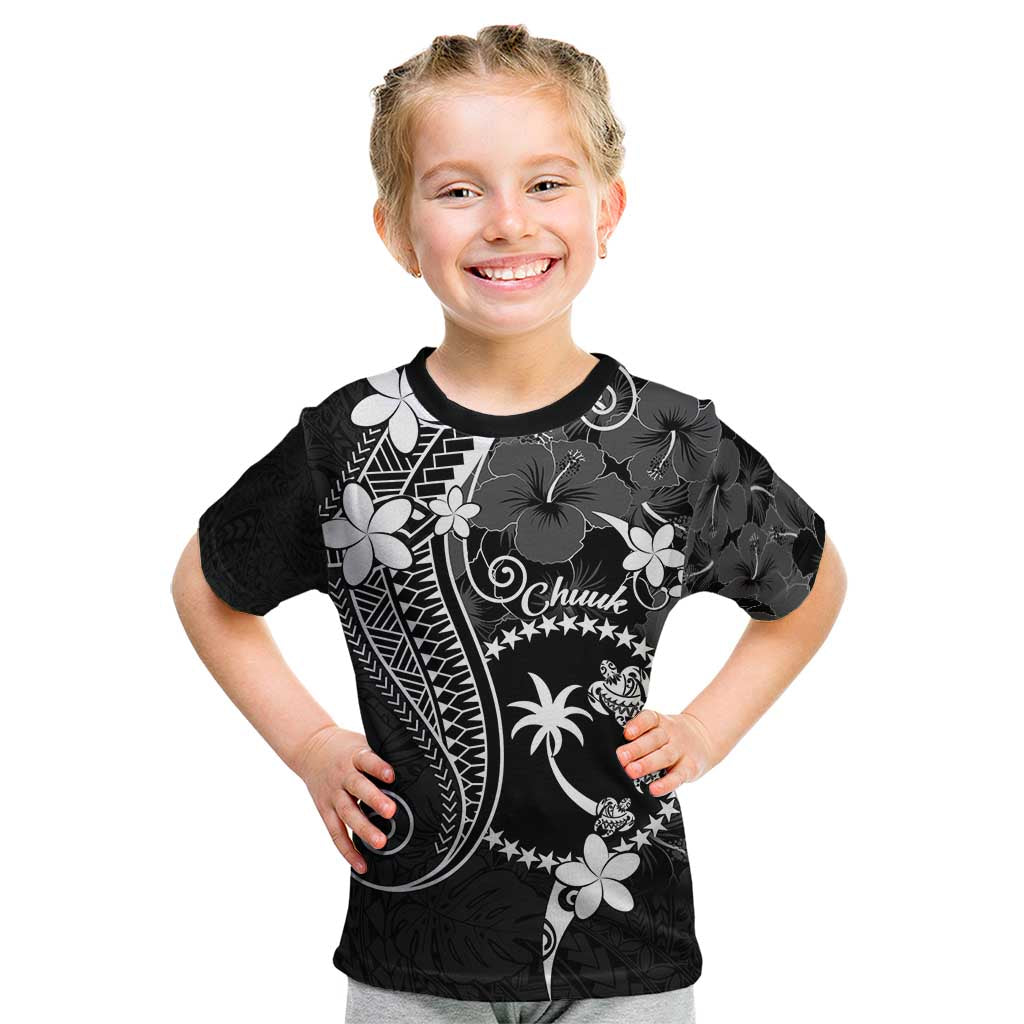 FSM Chuuk Kid T Shirt Turtle Tropical Flowers Polynesian - Black LT14 Black - Polynesian Pride