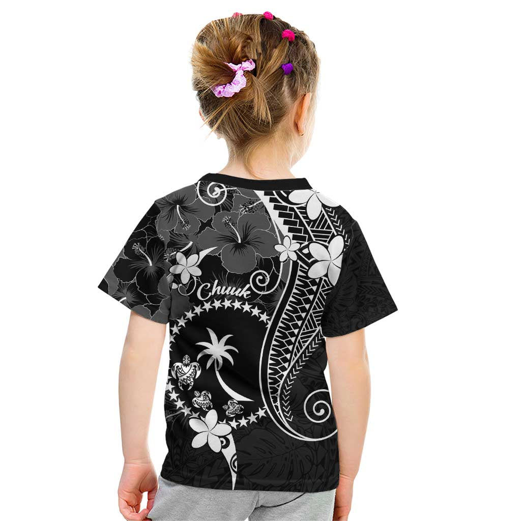 FSM Chuuk Kid T Shirt Turtle Tropical Flowers Polynesian - Black LT14 - Polynesian Pride
