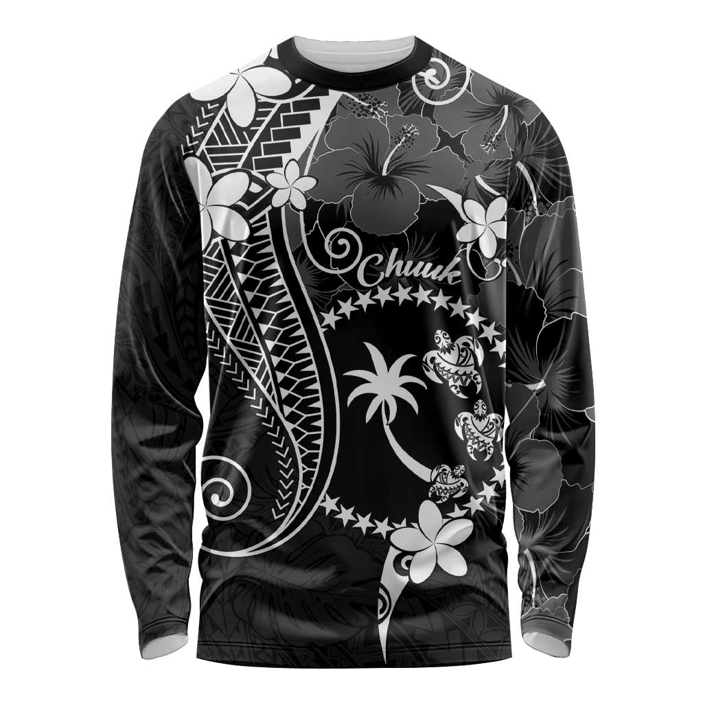 FSM Chuuk Long Sleeve Shirt Turtle Tropical Flowers Polynesian - Black LT14 Unisex Black - Polynesian Pride