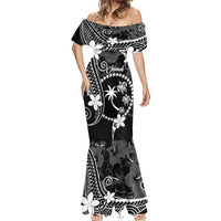 FSM Chuuk Mermaid Dress Turtle Tropical Flowers Polynesian - Black LT14 - Polynesian Pride