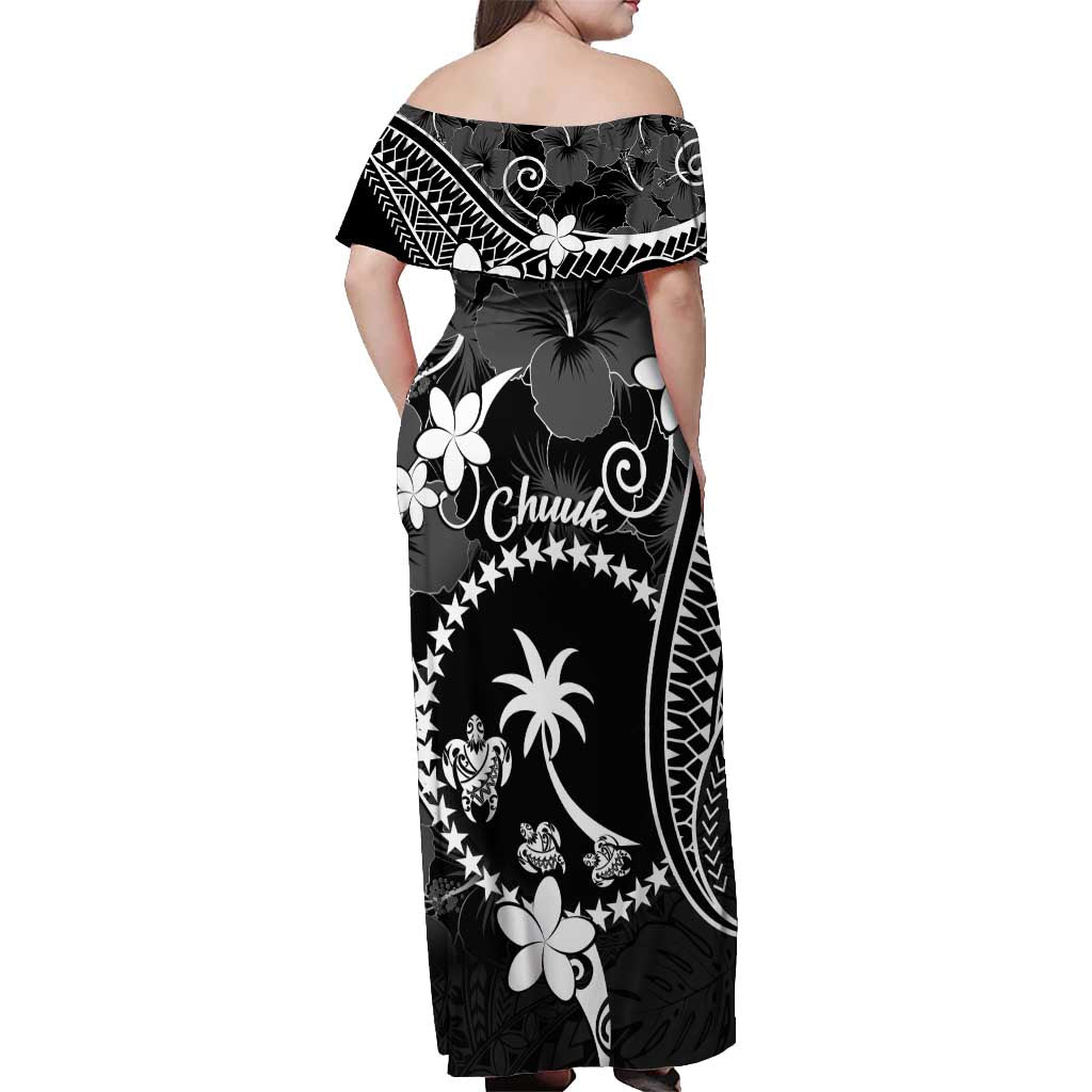 FSM Chuuk Off Shoulder Maxi Dress Turtle Tropical Flowers Polynesian - Black LT14 - Polynesian Pride