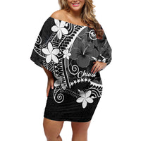 FSM Chuuk Off Shoulder Short Dress Turtle Tropical Flowers Polynesian - Black LT14 Women Black - Polynesian Pride