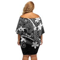 FSM Chuuk Off Shoulder Short Dress Turtle Tropical Flowers Polynesian - Black LT14 - Polynesian Pride