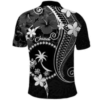 FSM Chuuk Polo Shirt Turtle Tropical Flowers Polynesian - Black LT14 - Polynesian Pride