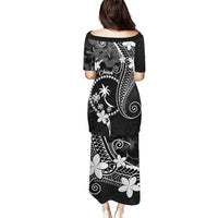 FSM Chuuk Puletasi Turtle Tropical Flowers Polynesian - Black LT14 - Polynesian Pride